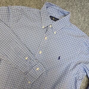Polo‎ Ralph Lauren Button Down Shirt Blue Gingham Check Long Sleeve Mens Size L